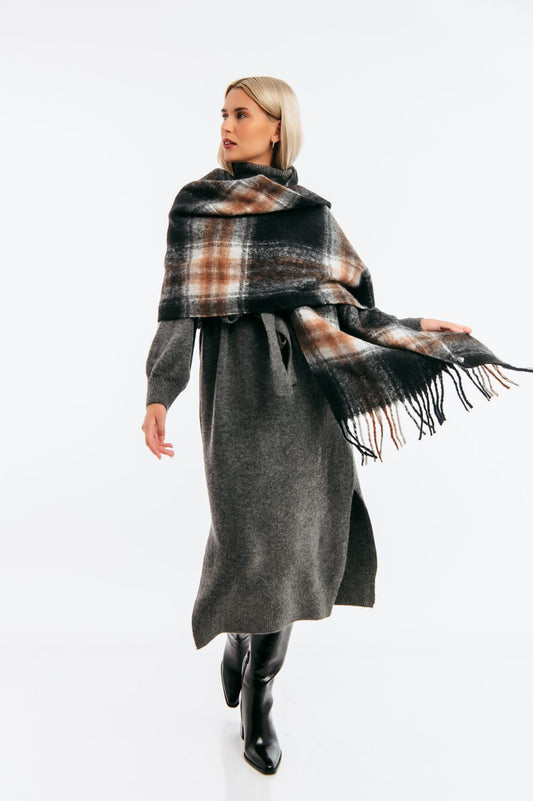 Πασμίνα καρό με κρόσσια