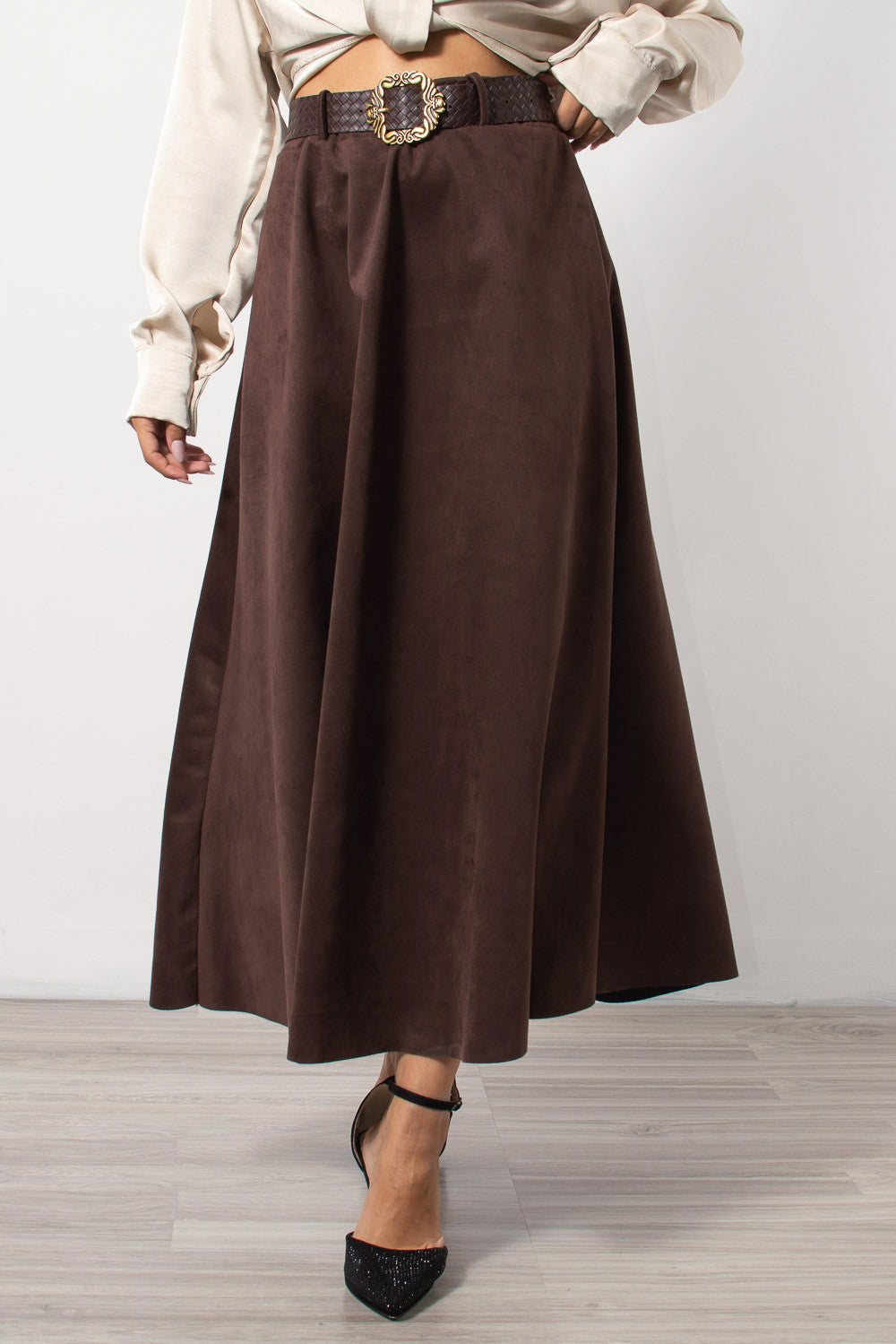 Φούστα eco suede με ζώνη
