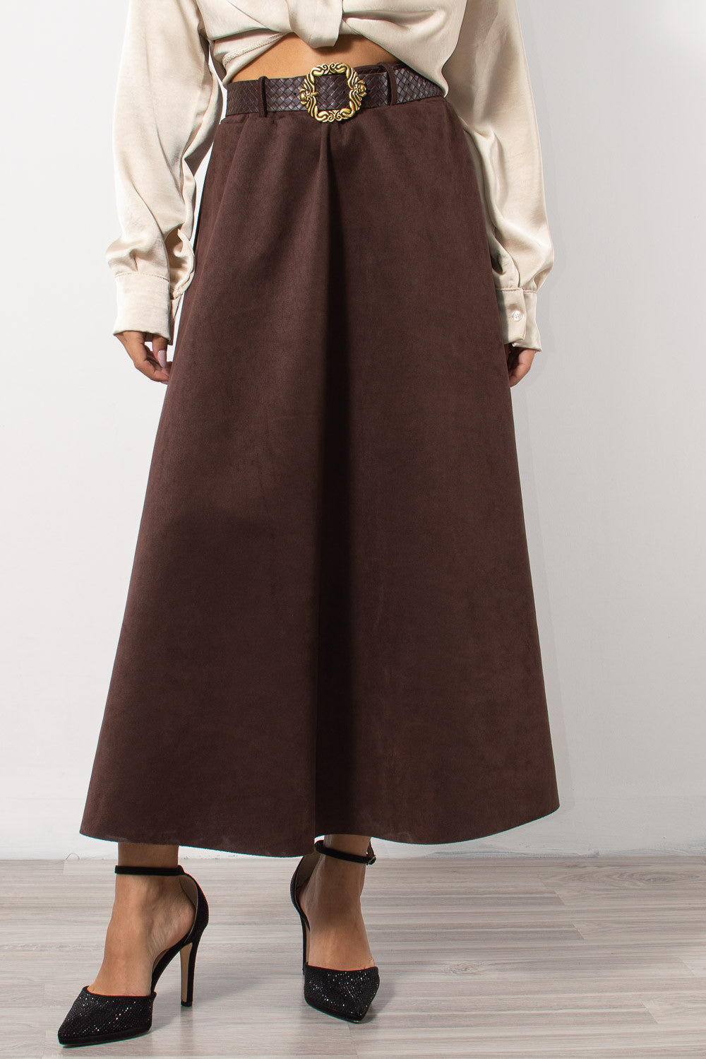 Φούστα eco suede με ζώνη