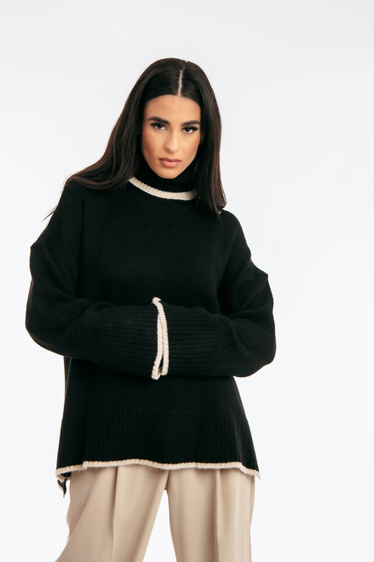 Μπλούζα πλεκτή ζιβάγκο δίχρωμη