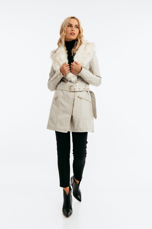 Jacket δερματίνης με οικολογική γούνα