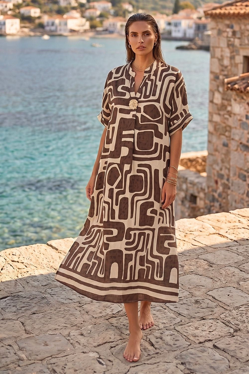 Φόρεμα midi plus size με αποσπώμενη καρφίτσα