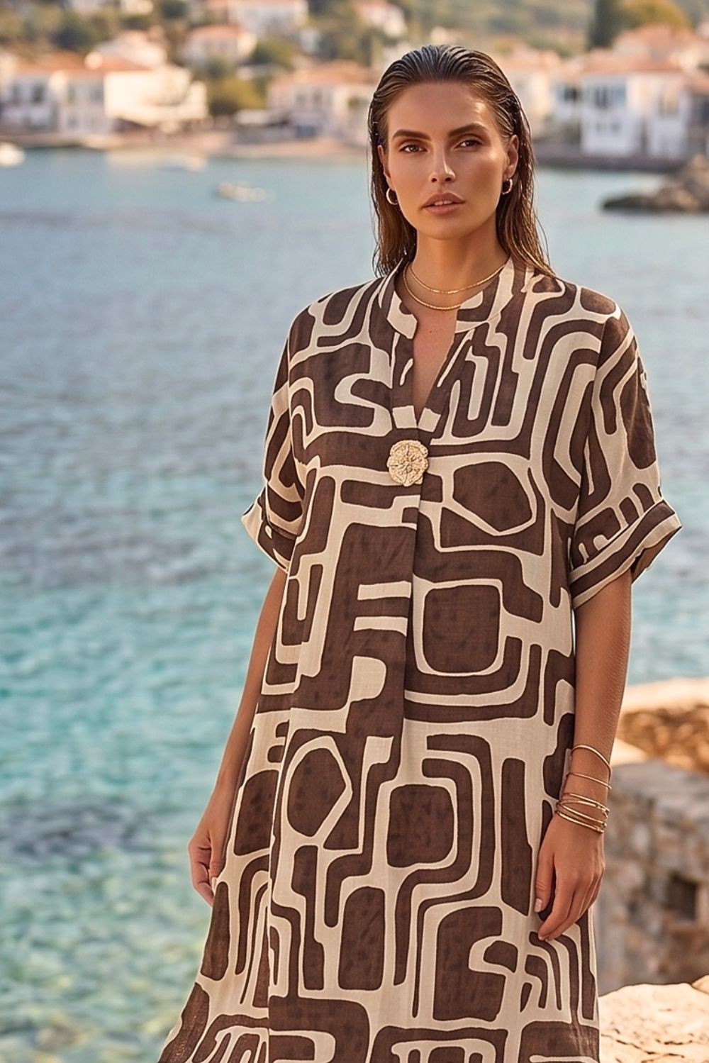 Φόρεμα midi plus size με αποσπώμενη καρφίτσα