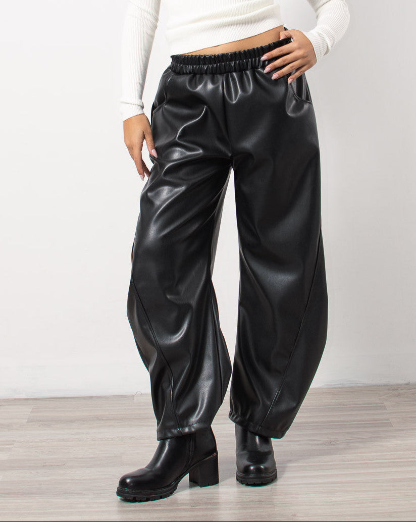 Παντελόνα barrel eco leather