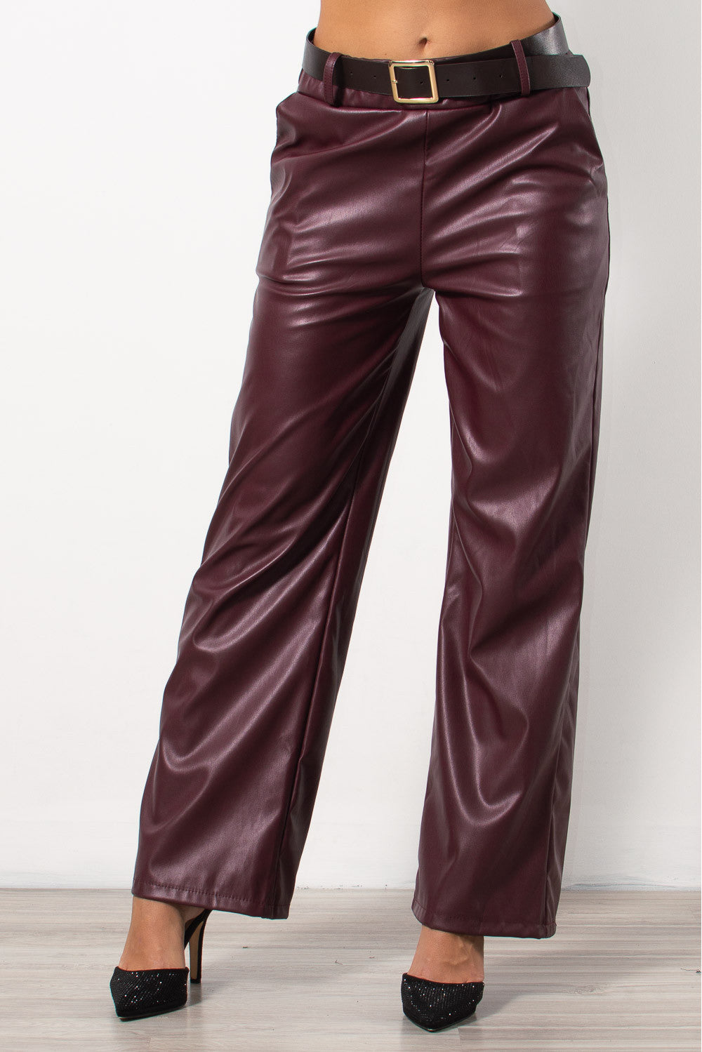 Παντελόνι ίσιο eco leather με ζώνη