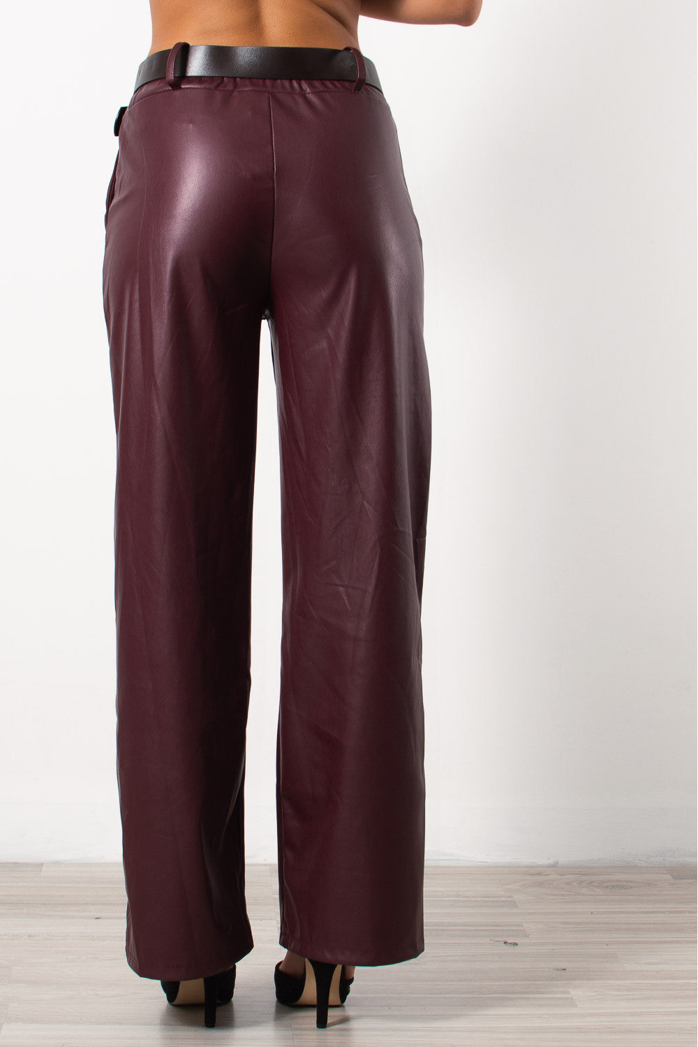 Παντελόνι ίσιο eco leather με ζώνη
