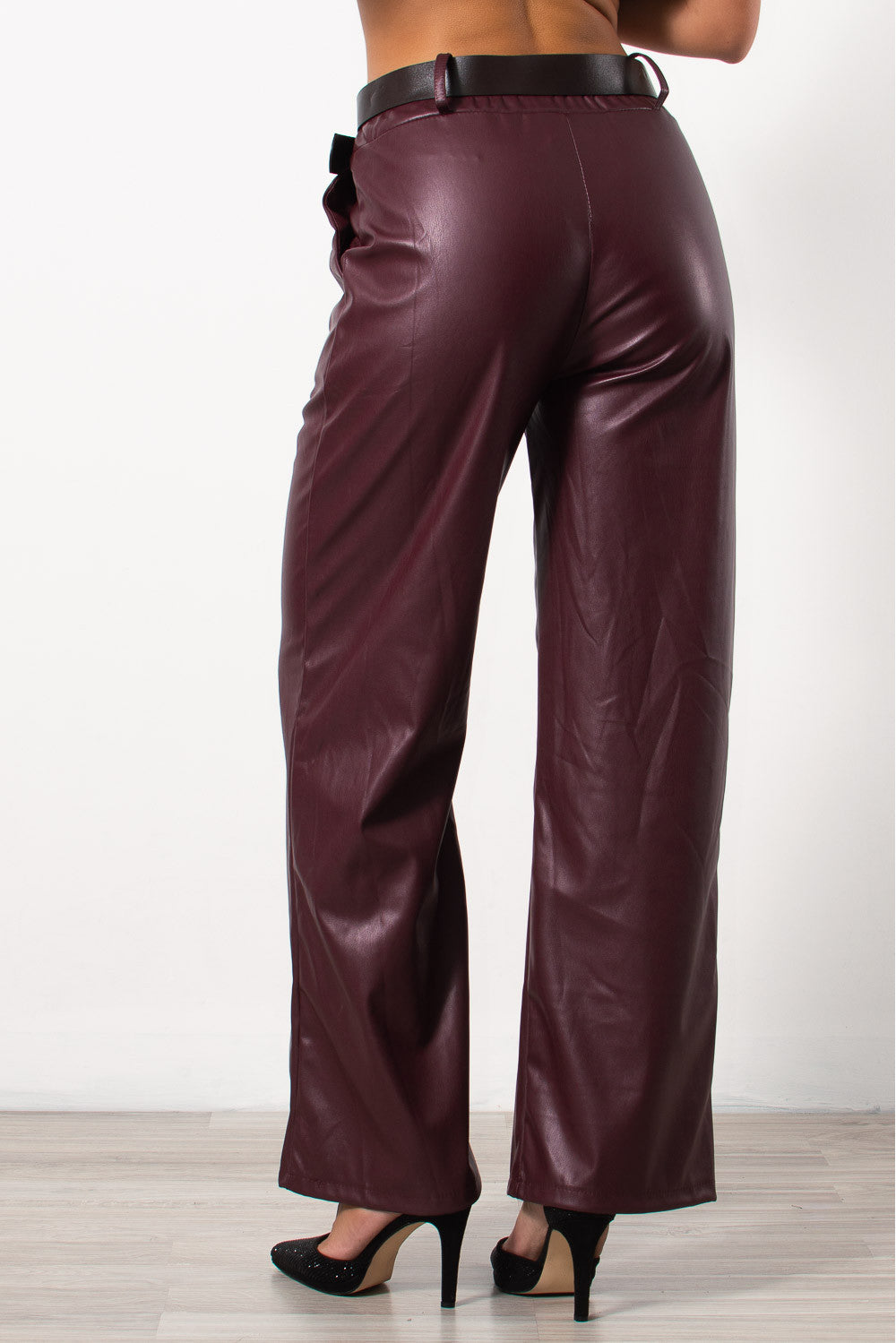 Παντελόνι ίσιο eco leather με ζώνη