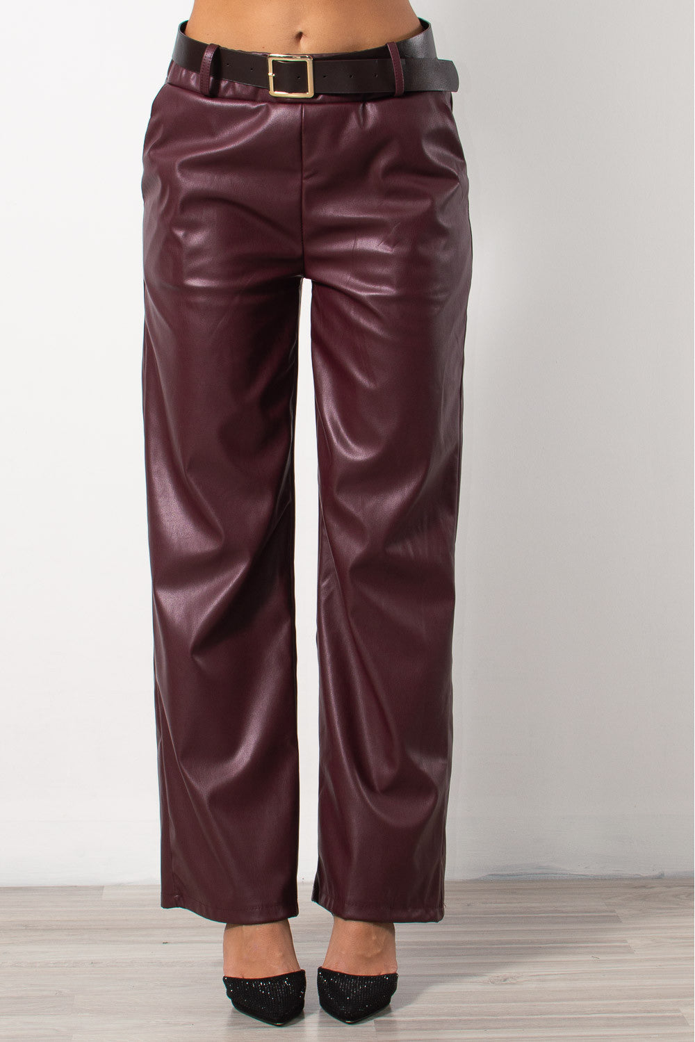 Παντελόνι ίσιο eco leather με ζώνη