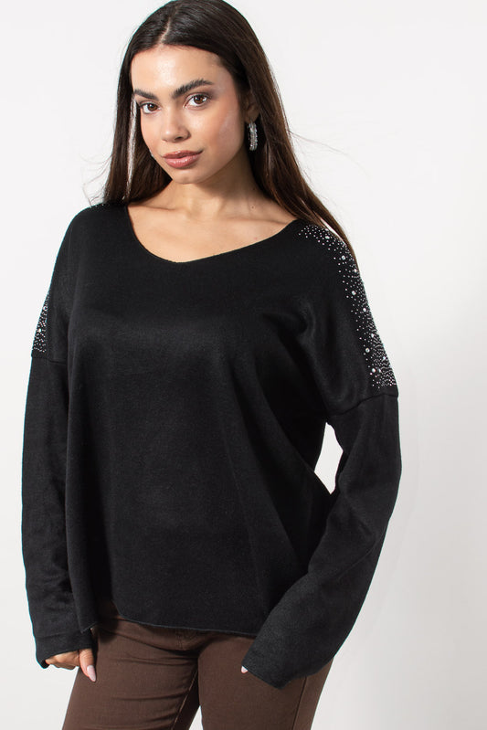 Μπλούζα πλεκτή viscose με strass