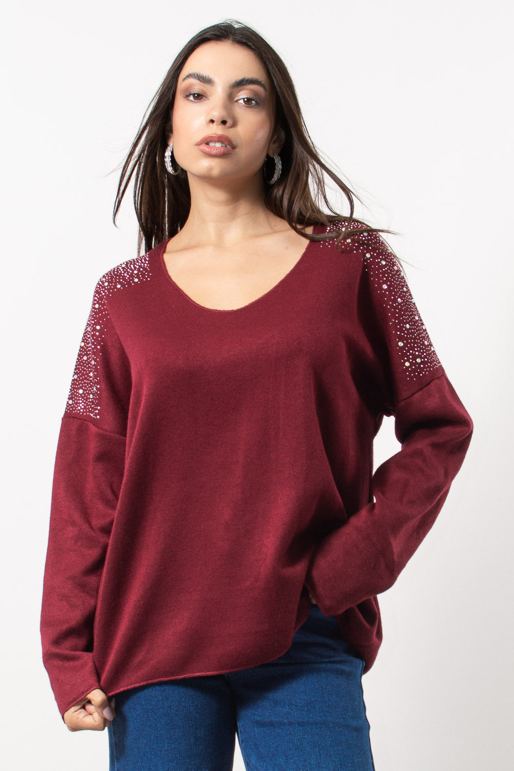 Μπλούζα πλεκτή viscose με strass