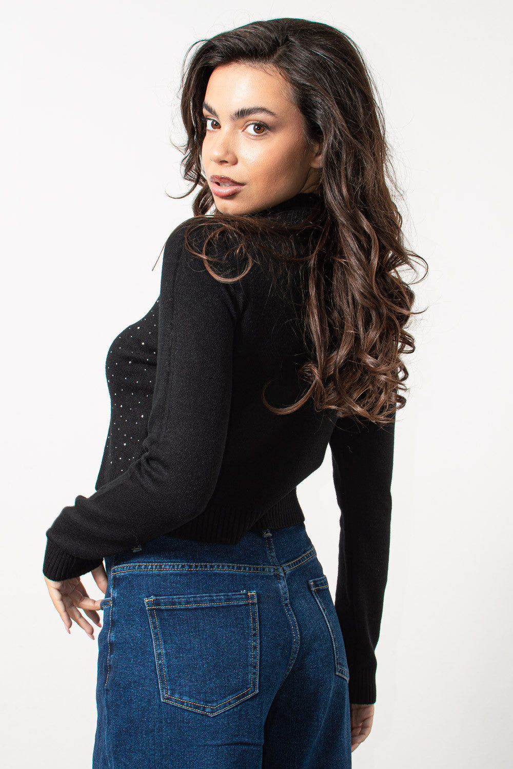 Top cropped rib πλεκτό με strass