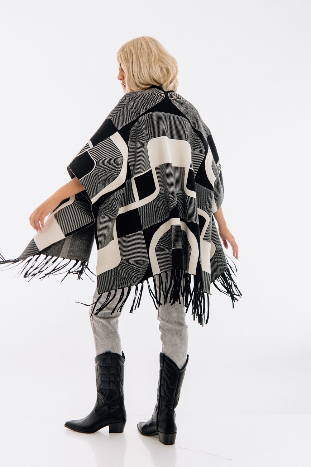 Ponchos printed με κρόσσια