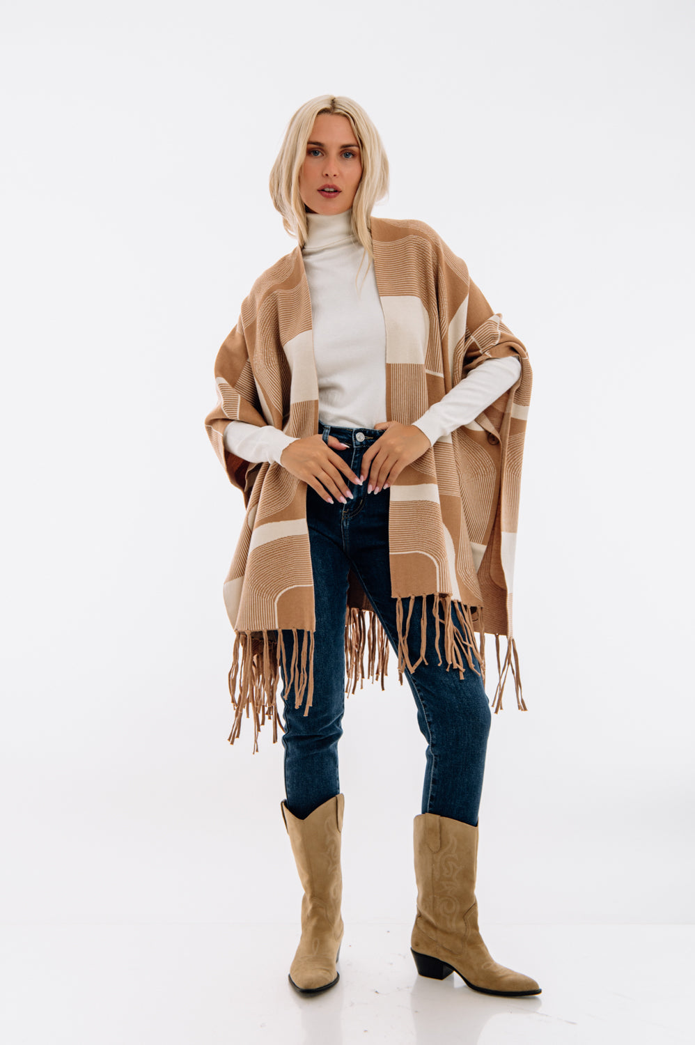 Ponchos printed με κρόσσια
