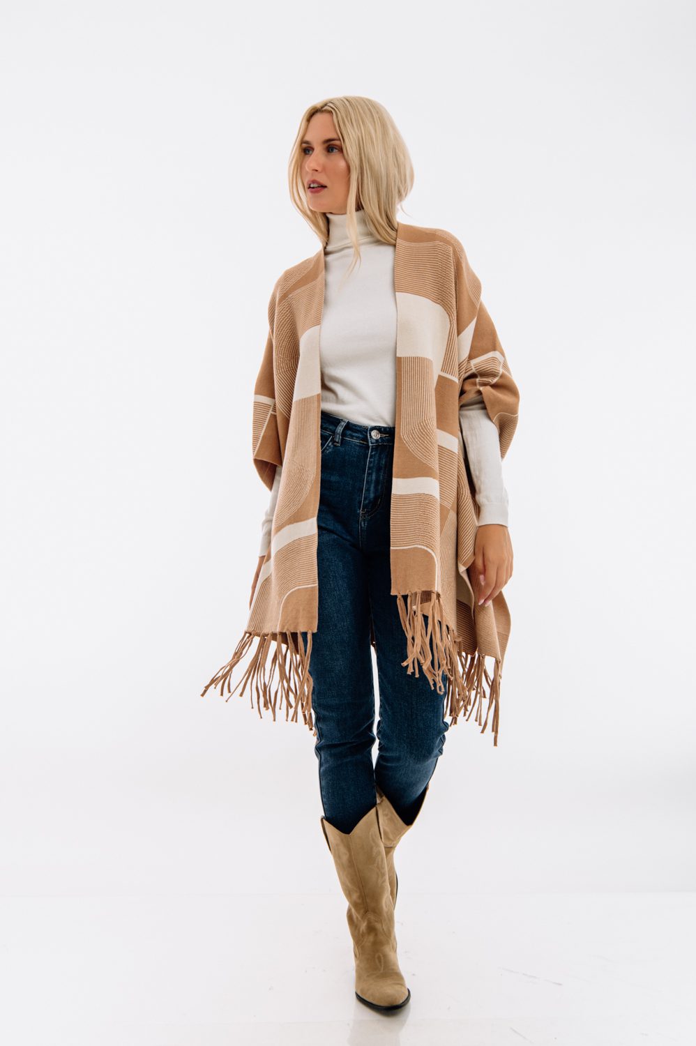 Ponchos printed με κρόσσια