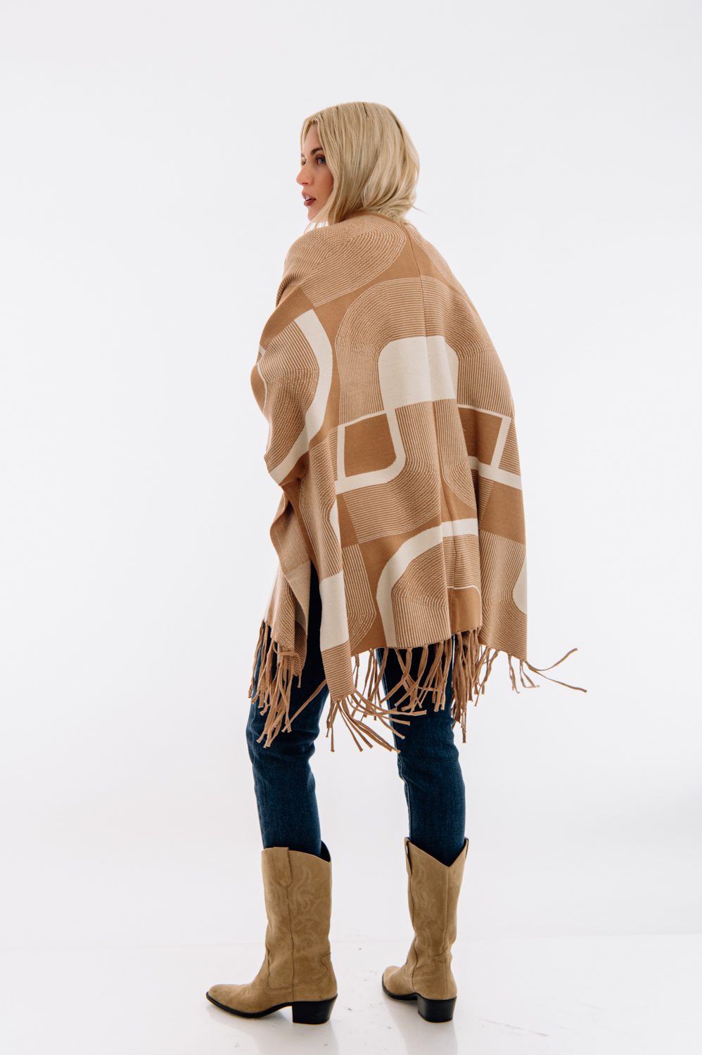 Ponchos printed με κρόσσια
