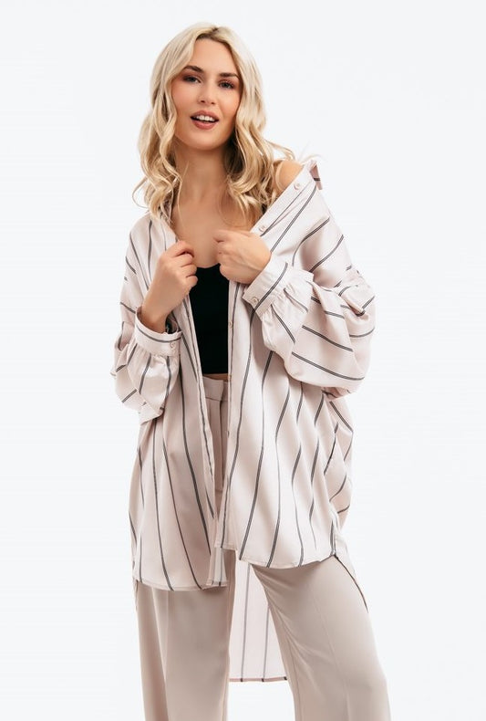 Πουκαμίσα satin oversized ριγέ