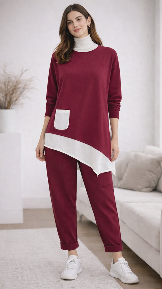 Σετ loose μπλούζα - παντελόνα δύο υφασμάτων