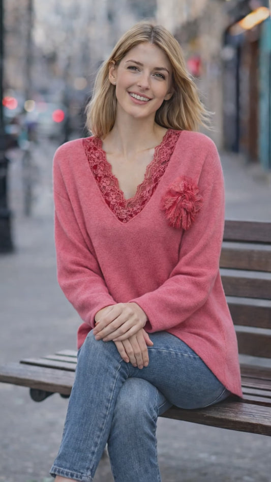 Μπλούζα loose πλεκτή με δανδέλα