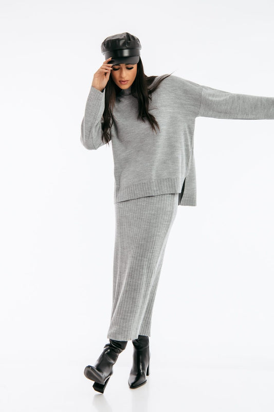 Σετ rib πλεκτό μπλούζα - φούστα