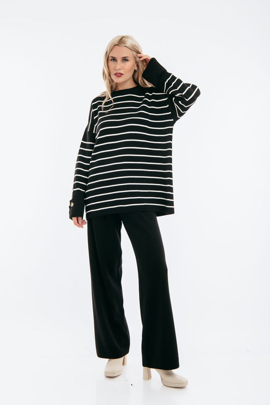 Σετ πλεκτό μπλούζα ριγέ - παντελόνα