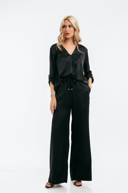 Σετ satin μπλούζα - παντελόνα