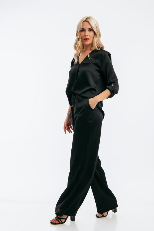 Σετ satin μπλούζα - παντελόνα