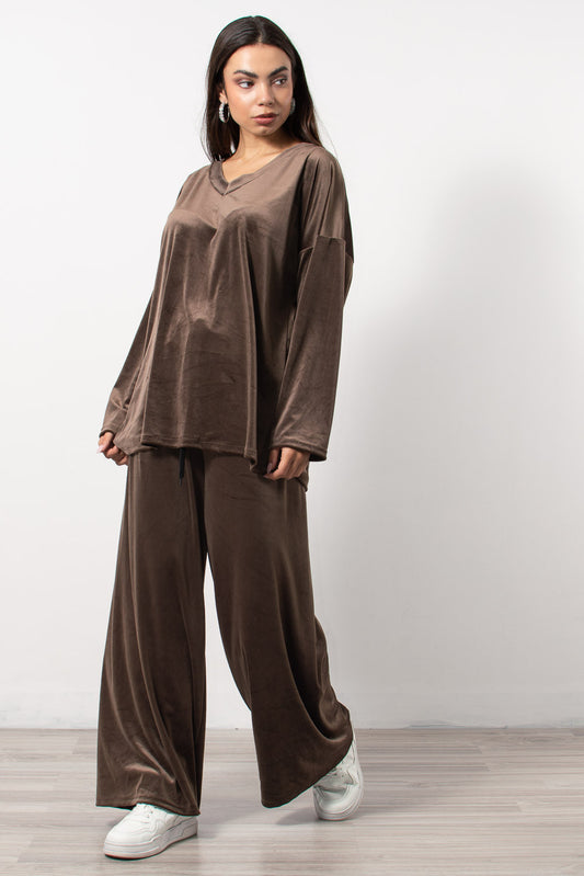 Σετ βελουτέ μπλούζα - παντελόνα oversized