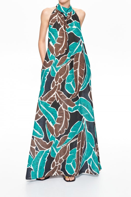 Φόρεμα maxi tropical printed detailed