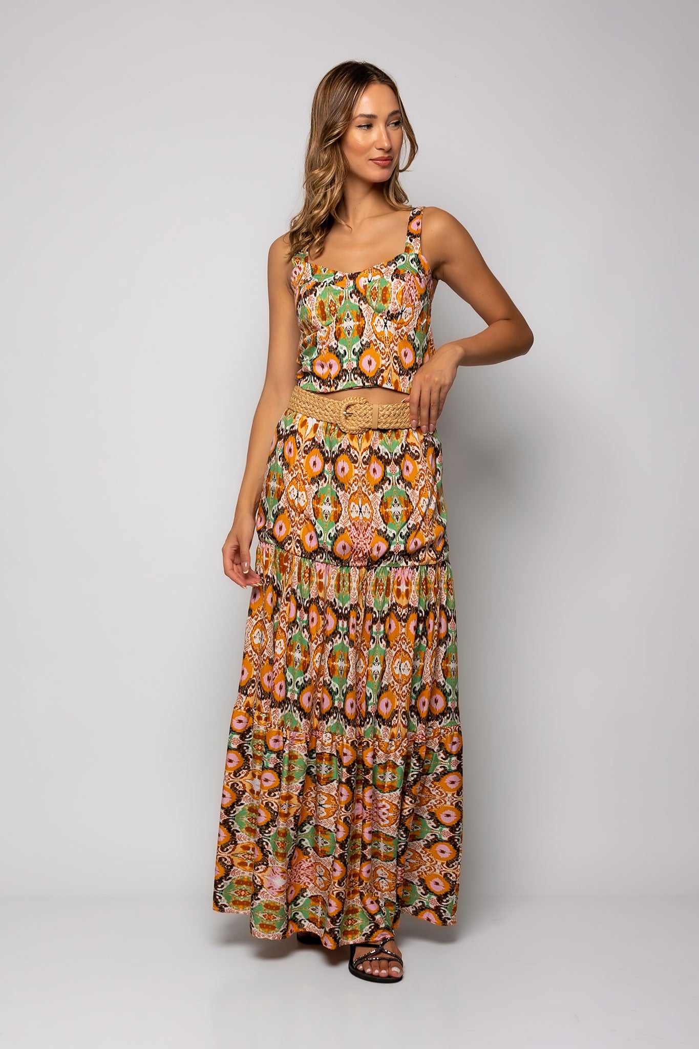 Σετ top cropped & φούστα maxi printed