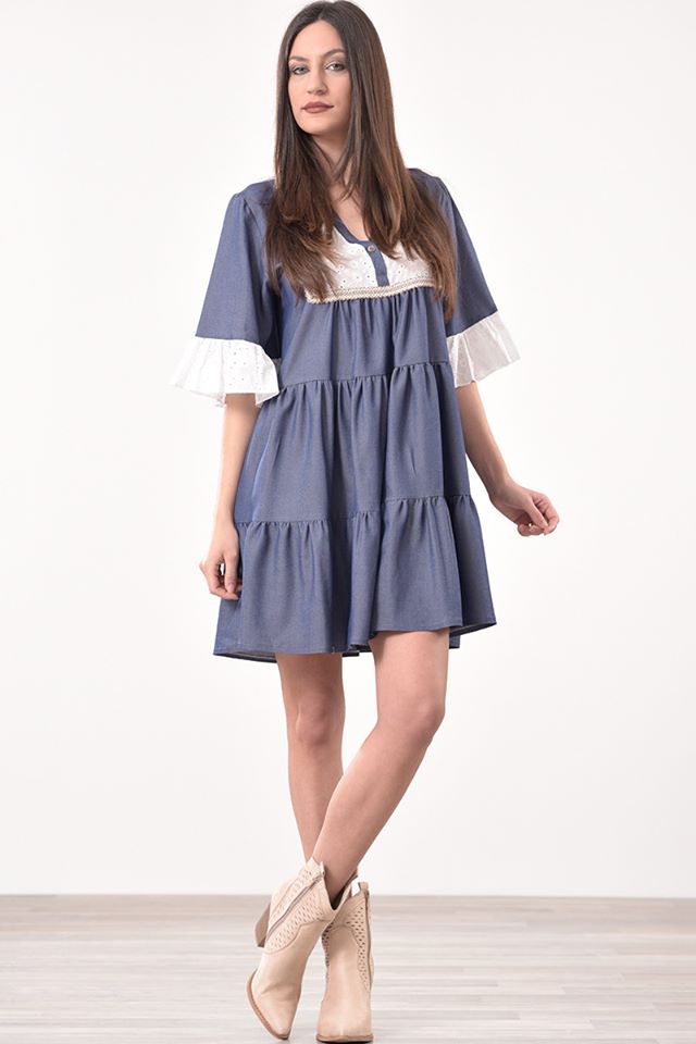 Φόρεμα mini boho denim