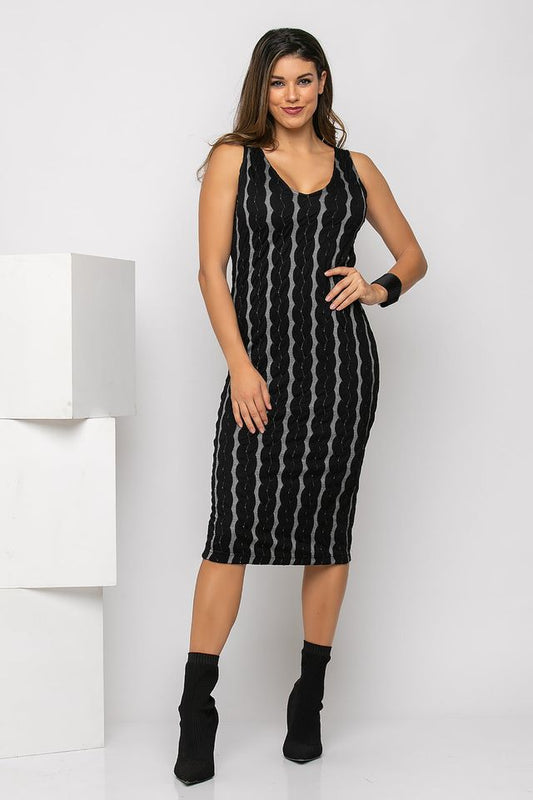 Φόρεμα midi pencil ριγέ