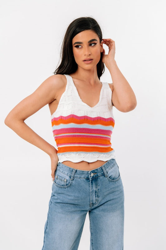 Top cropped πλεκτό ριγέ