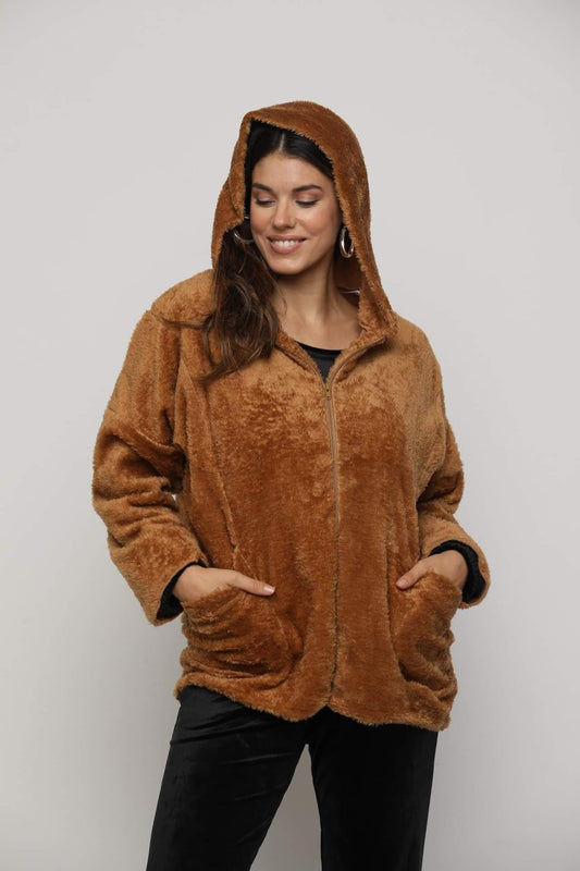 Γούνινο jacket με κουκούλα