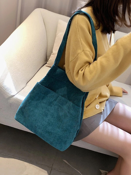 Τσάντα ώμου κοτλέ suede