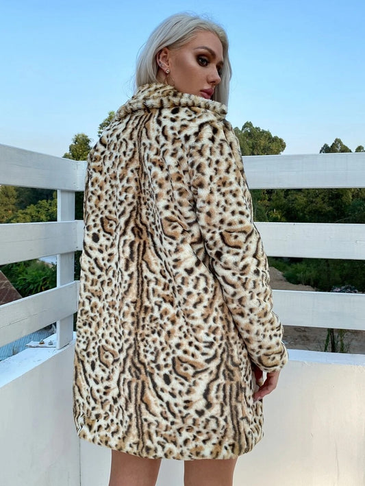 Ημίπαλτο animal printed faux γούνα