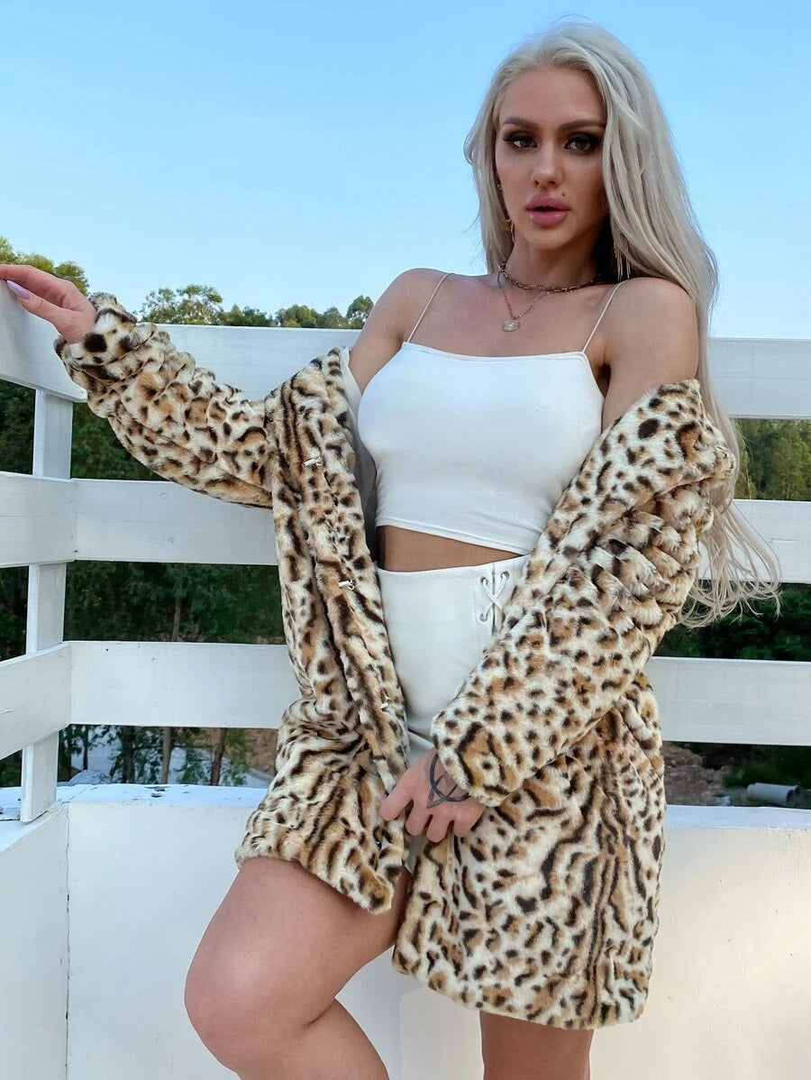 Ημίπαλτο animal printed faux γούνα