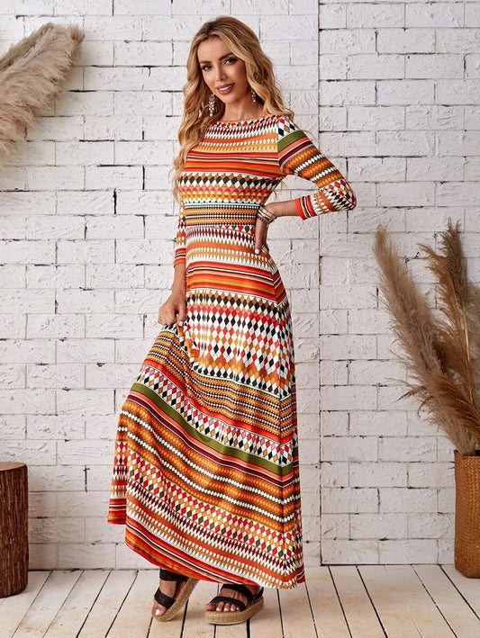 Φόρεμα maxi printed striped & geometric