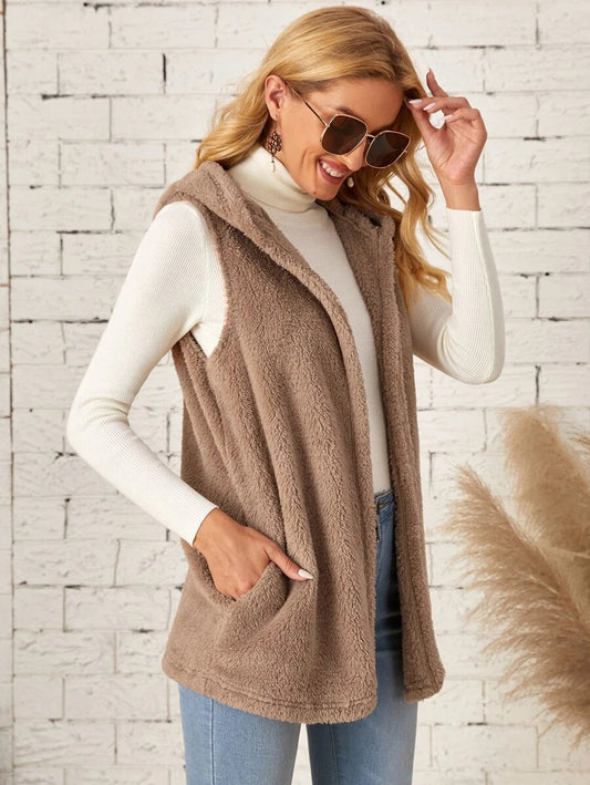 Teddy γιλέκο αμάνικο με κουκούλα