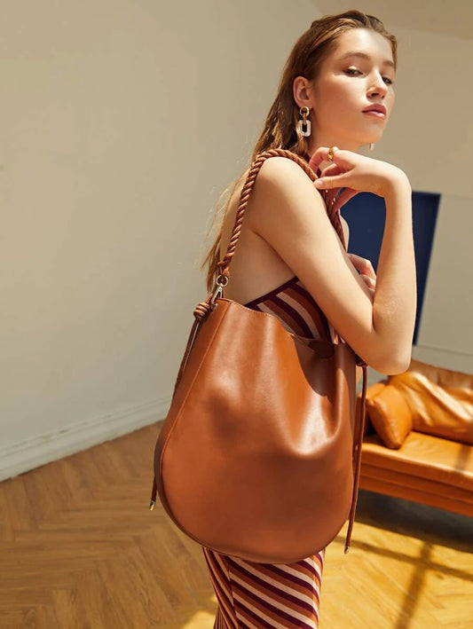 Braided Handle Bucket Bag