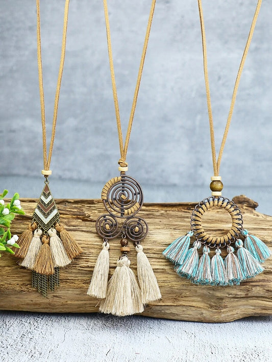 Σετ 3 boho κολιέ από δερματίνη