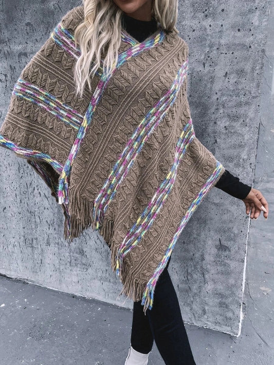 Ponchos πλεκτό με κρόσσια