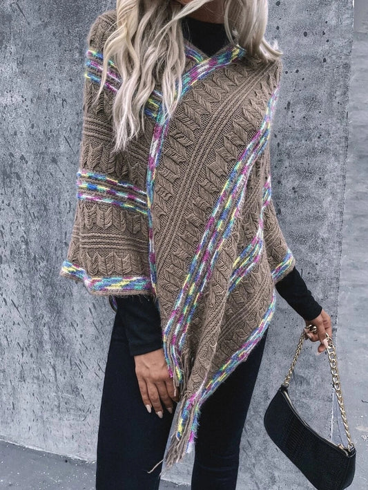 Ponchos πλεκτό με κρόσσια
