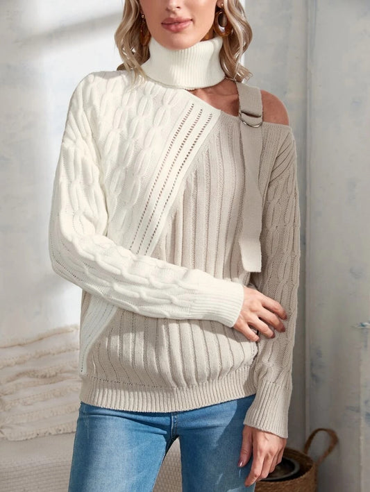 Μπλούζα πλεκτή έξωμη δίχρωμη