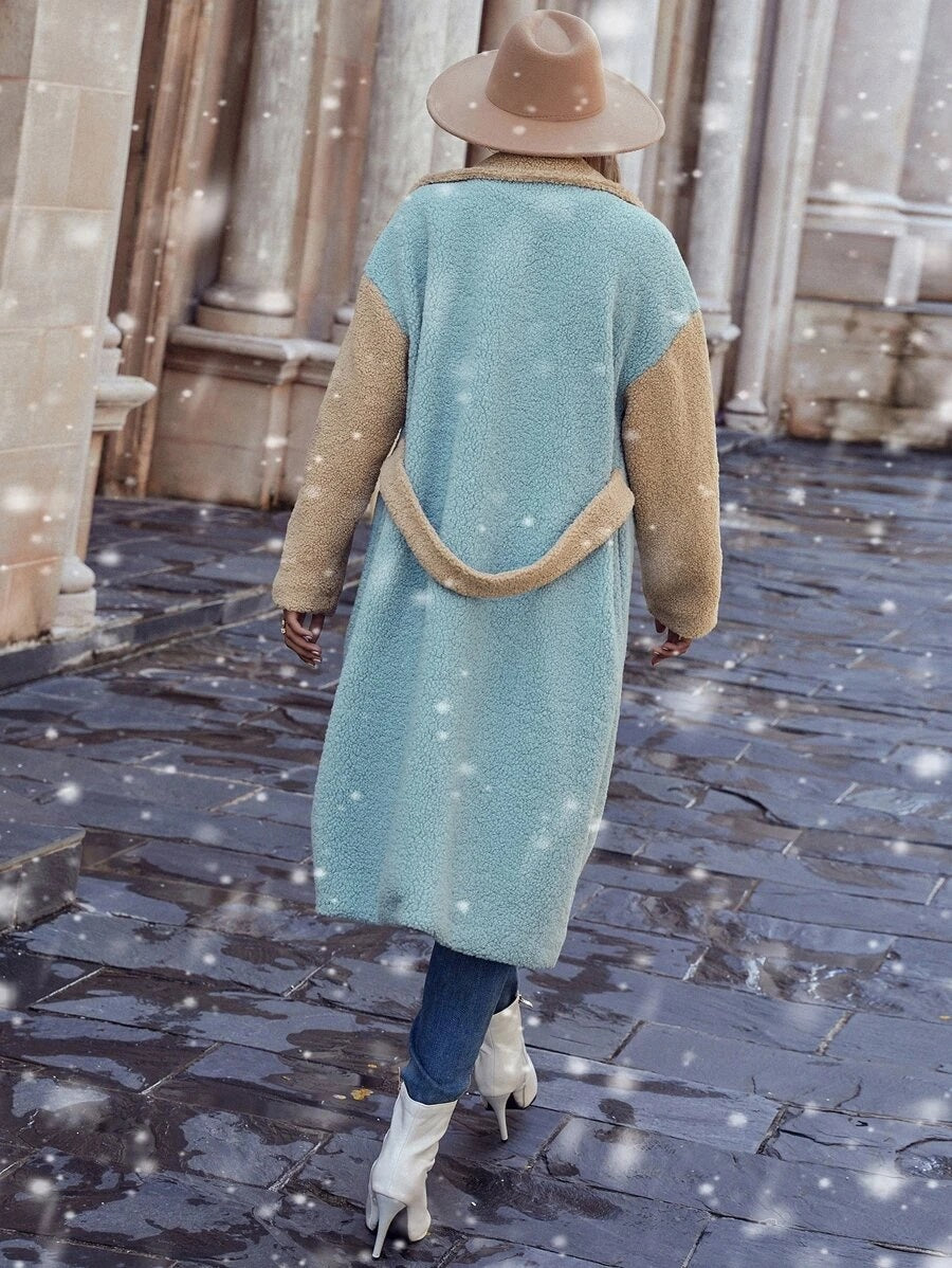Παλτό teddy δίχρωμο oversized
