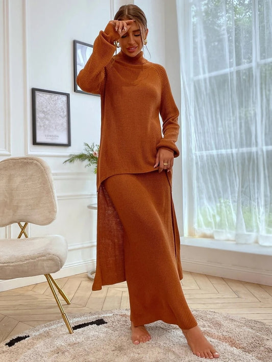 Σετ πλεκτό μπλούζα maxi - φούστα