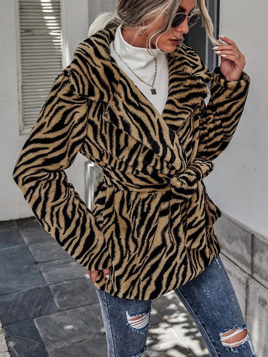 Ζακέτα faux γούνα zebra printed