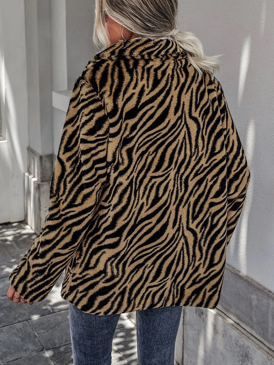 Ζακέτα faux γούνα zebra printed