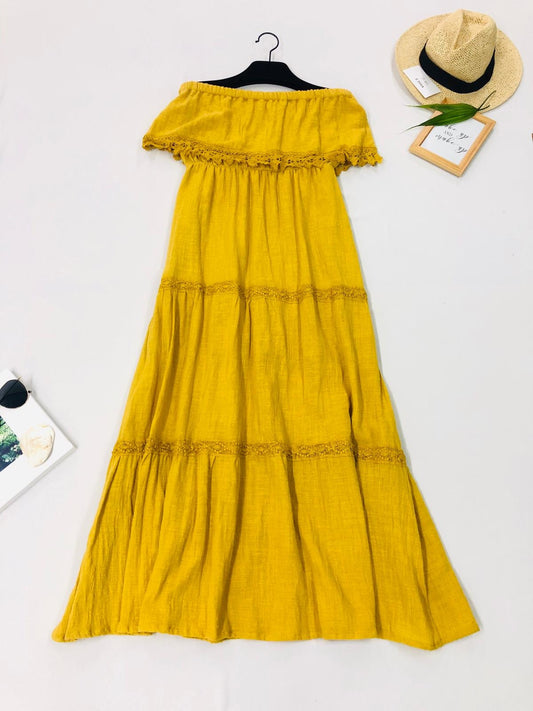 Φόρεμα maxi strapless με δανδέλα