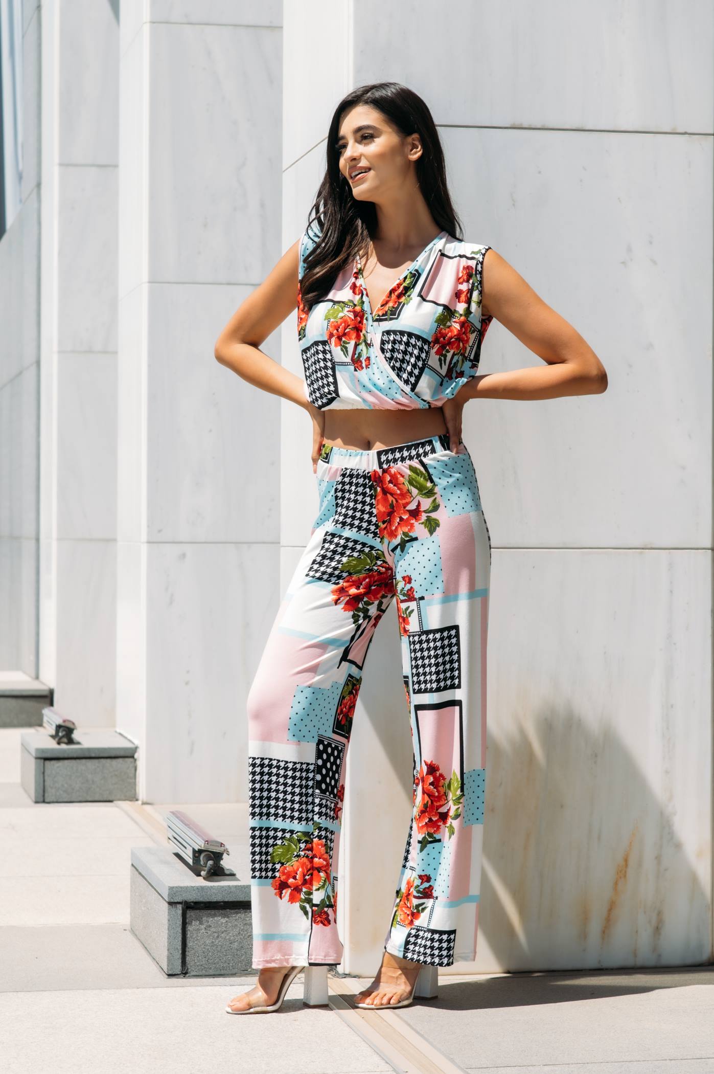 Set cropped top croise - παντελόνα floral