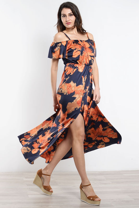 Φόρεμα maxi satin floral